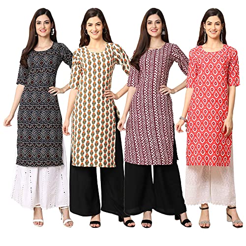 Image of Pinkmint Women's Crepe Digital Print Straight Kurta [Pack of 4] (CCV-373-347-357-354)