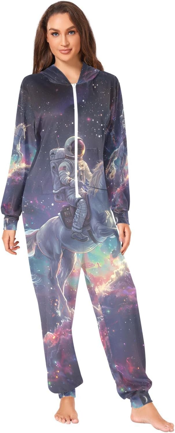 Funny Unicorn Astronaut Galaxy Unisex Adult Onesie Pajamas Comfy One Piece Costume Jumpsuits Novelty Sleepwear Homewear for Men Women