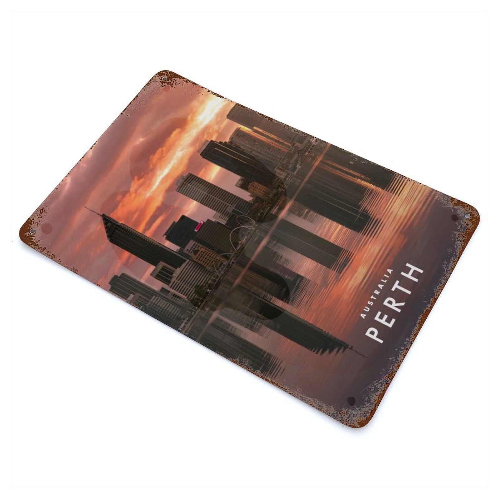 Perth Australia Rust Effect Tin Sign 11.8"x7.9", Ideal for Farmhouse, Kitchen And Entryway Decor