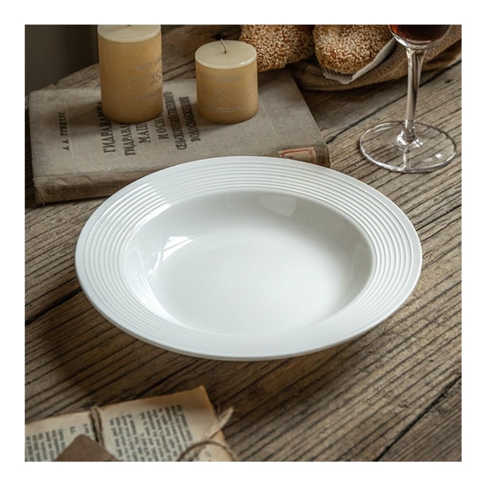Plato Llano de cerámica de 8,5 Pulgadas, Plato sopera de cerámica con Rosca, Plato Occidental para Pasta, Plato para Servir