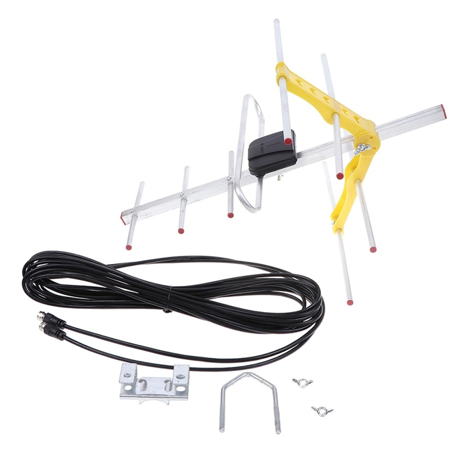 Antenne Extérieure Amplifiée 8 Yagi 100 Miles TV HD 10 DB Longue Portée UHF/VHF/FM HDTV Couverture plus large
