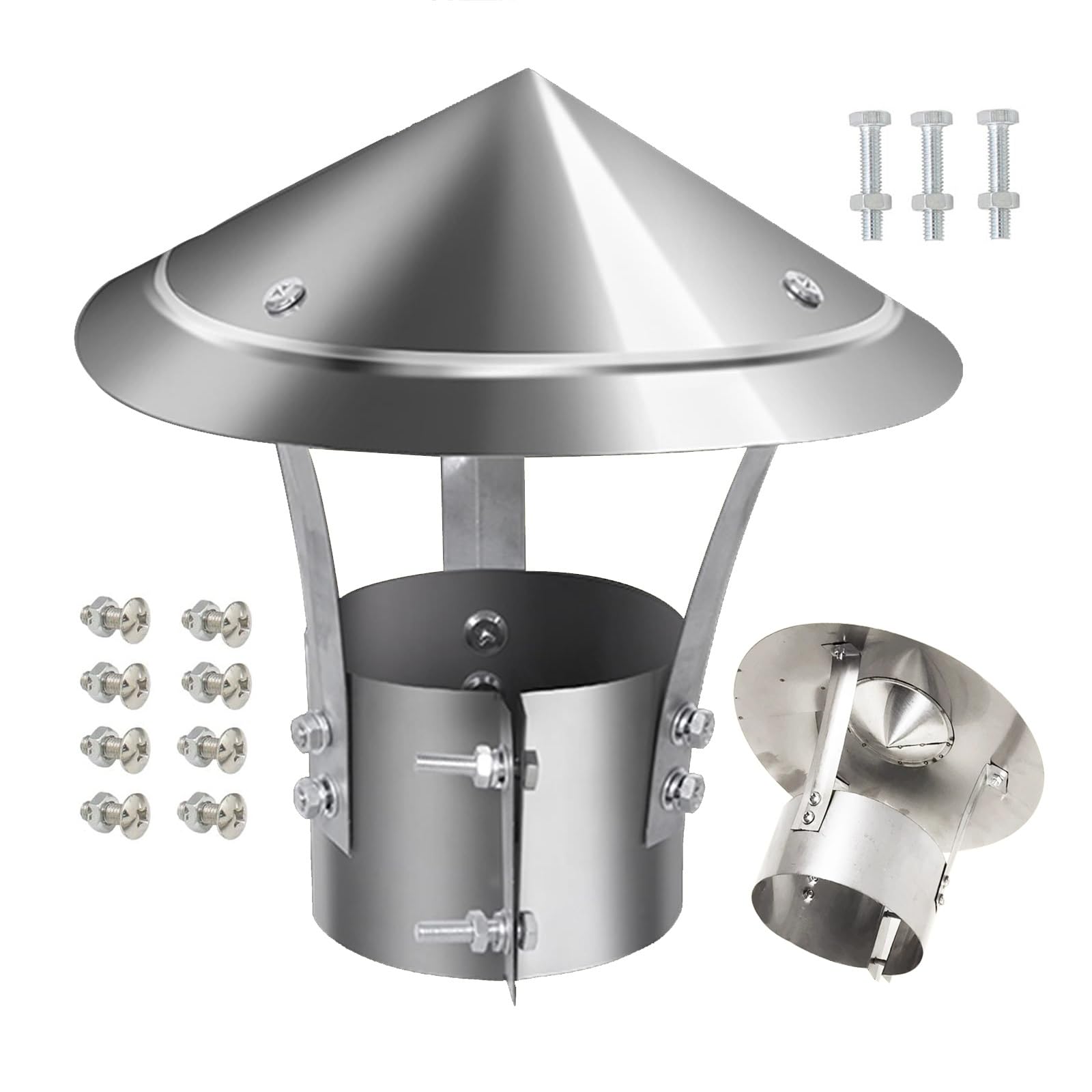 PFXNGMS Round Chimney Cap 3.15 in~11.81 in Chimney Caps for Outside Roof, Stainless Steel Fireplace Chimney Cover with Biconical Top Cap, for All Weather Conditions(180 mm/7.09 in)