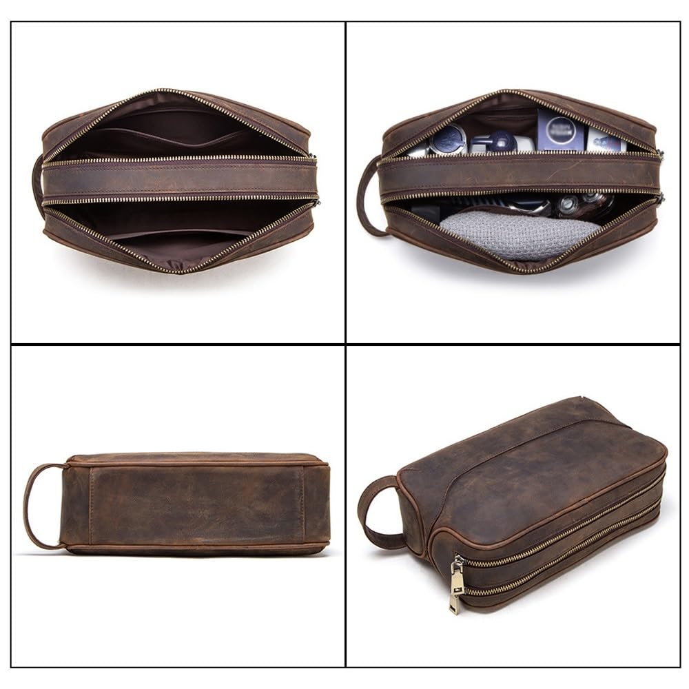 Kulturbeutel für Herren, Leder-Rasiertasche für Herren, Leder-Kulturbeutel, Leder-Kulturbeutel für Herren, Kulturbeutel, Reise-Kulturbeutel, Hygiene- und Pflegeset, Schwarz