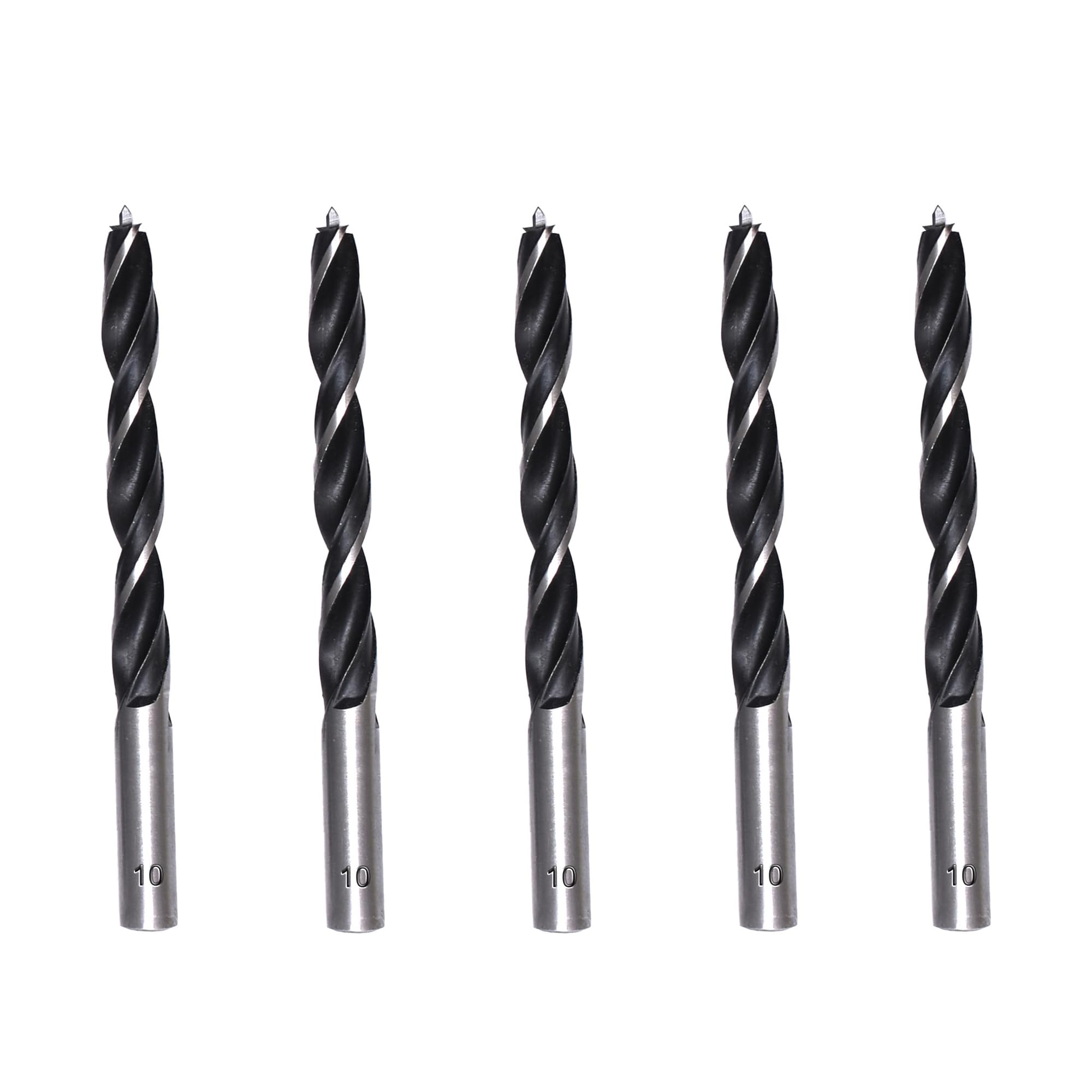 Foyscr 5 Piece 10mm Brad Point Wood Drill Bits, Professional Carbon Steel, Clean Efficient Drilling, 10 mm x 5 pieces