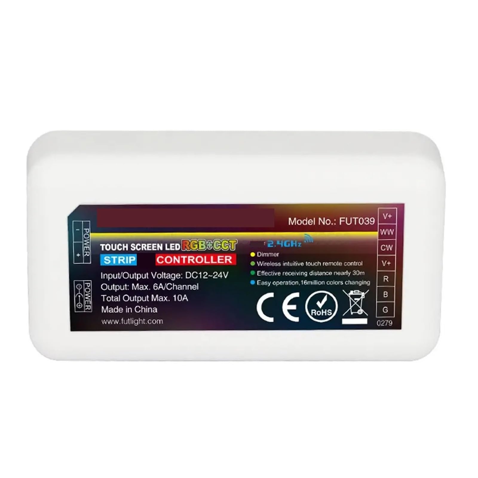 Controlador FUT039 RGBCCT para tira de luz LED DC12-24V con mando FUT092