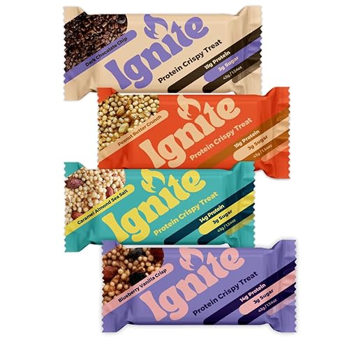 Ignite Bars Keto Rice Crispy Treat - Bocadillo rico en proteínas bajo en azúcar y bajo en carbohidratos barras amigables con alimentos y fibra sin