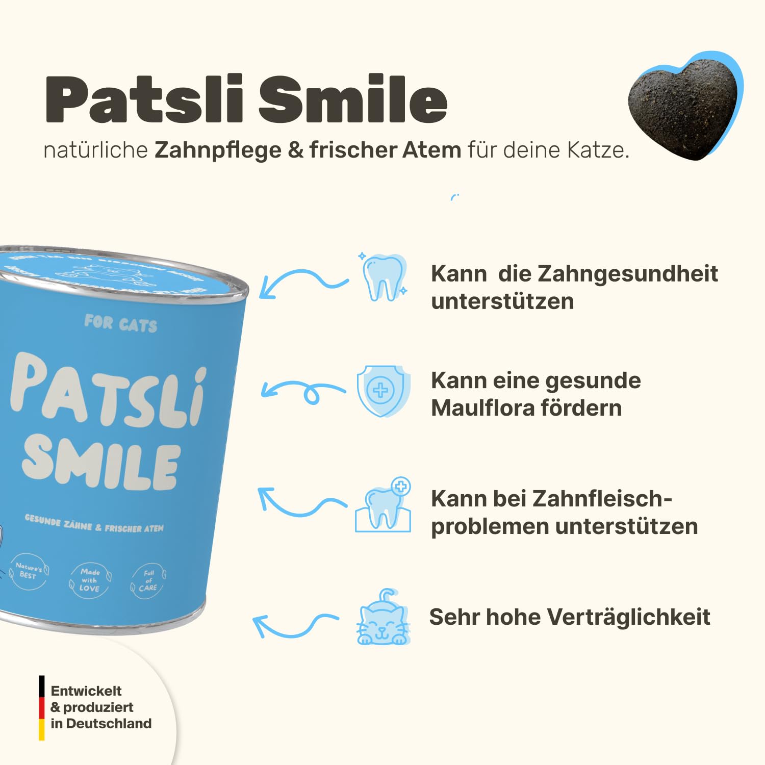 6-in-1 Zahnpflege-Snacks für Katzen | Reduziert Neubildung von Zahnstein & Maulgeruch | Unterstützt Maulhygiene | Ergänzungsfuttermittel Katze | Tierärztlich entwickelt | Patsli Smile