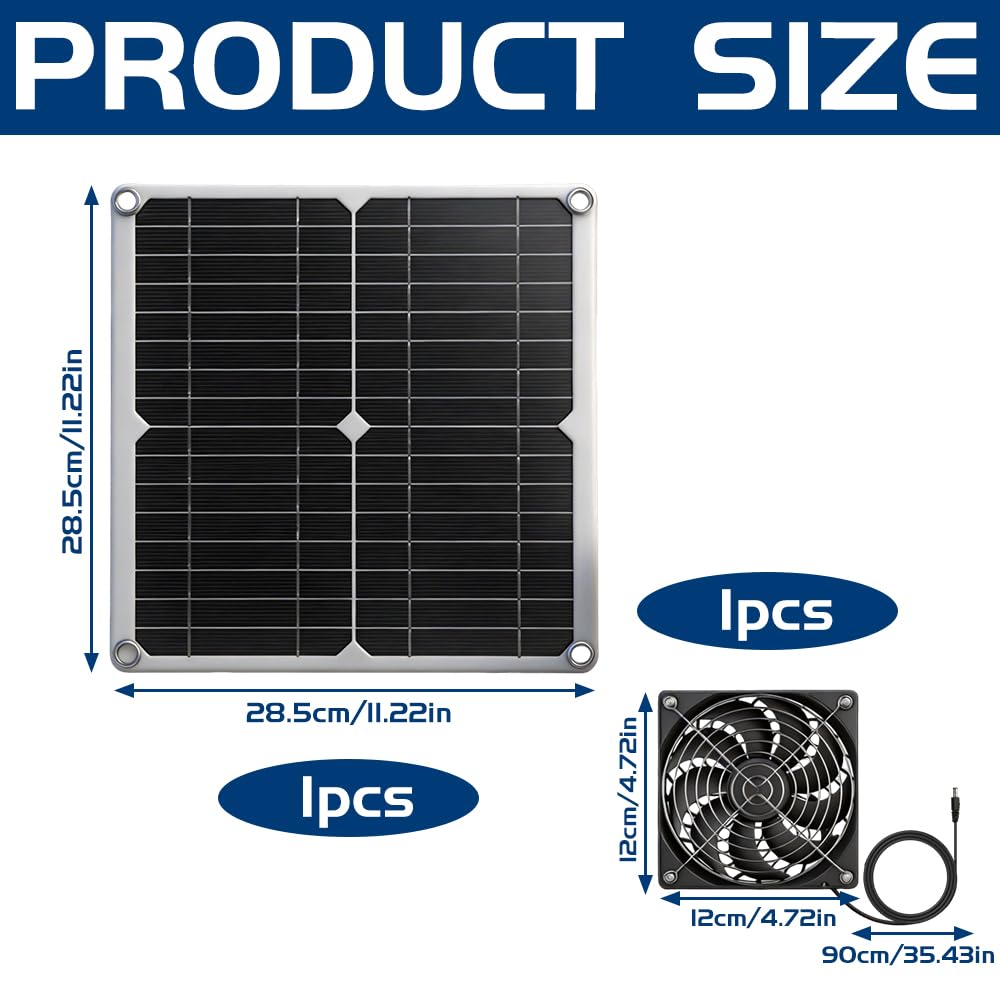 Wentylator solarny, 12 W, wentylator solarny, wodoszczelność IP65, wentylator solarny do małych kurników, szklarni, szop, domków dla zwierząt domowych