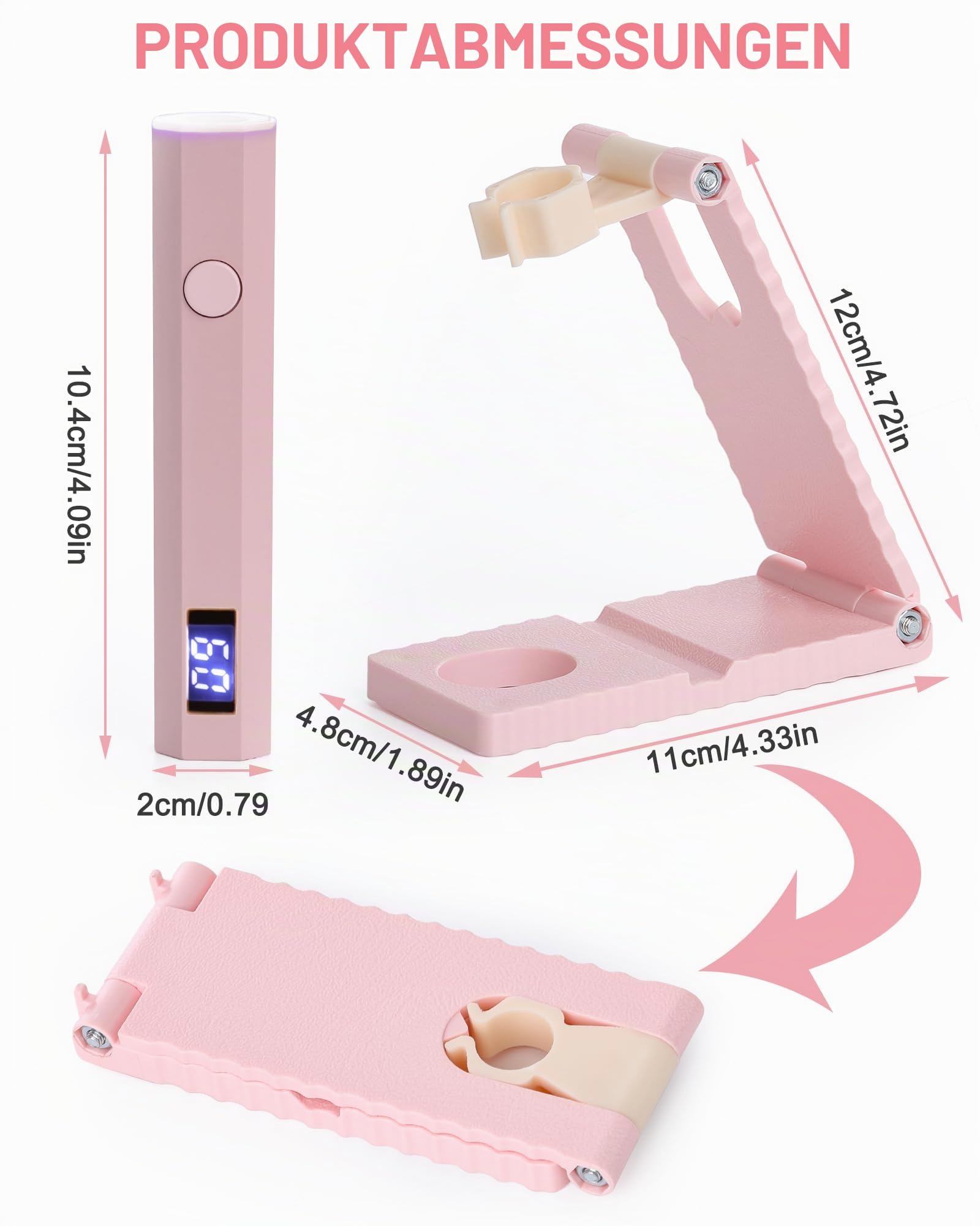 UV Lampe für Gelnägel, Mini UV Lampe für gelnägel, LED Lampe Nägel mit LCD-Display, Mini Wiederaufladbar 2 Timer-Modi Nageltrockner, UV Nagellampe zum Aushärten von Nagelkleber, Nail Tips-Rosa