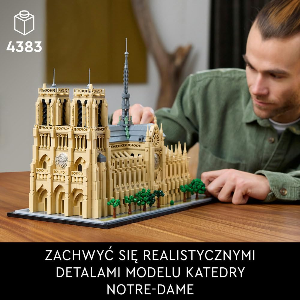 LEGO Architecture Notre-Dame w Paryżu 21061 | Model architektoniczny, dekoracja do domu, prezent dla podróżnika, duży zestaw klocków konstrukcyjnych, 4383 elementy