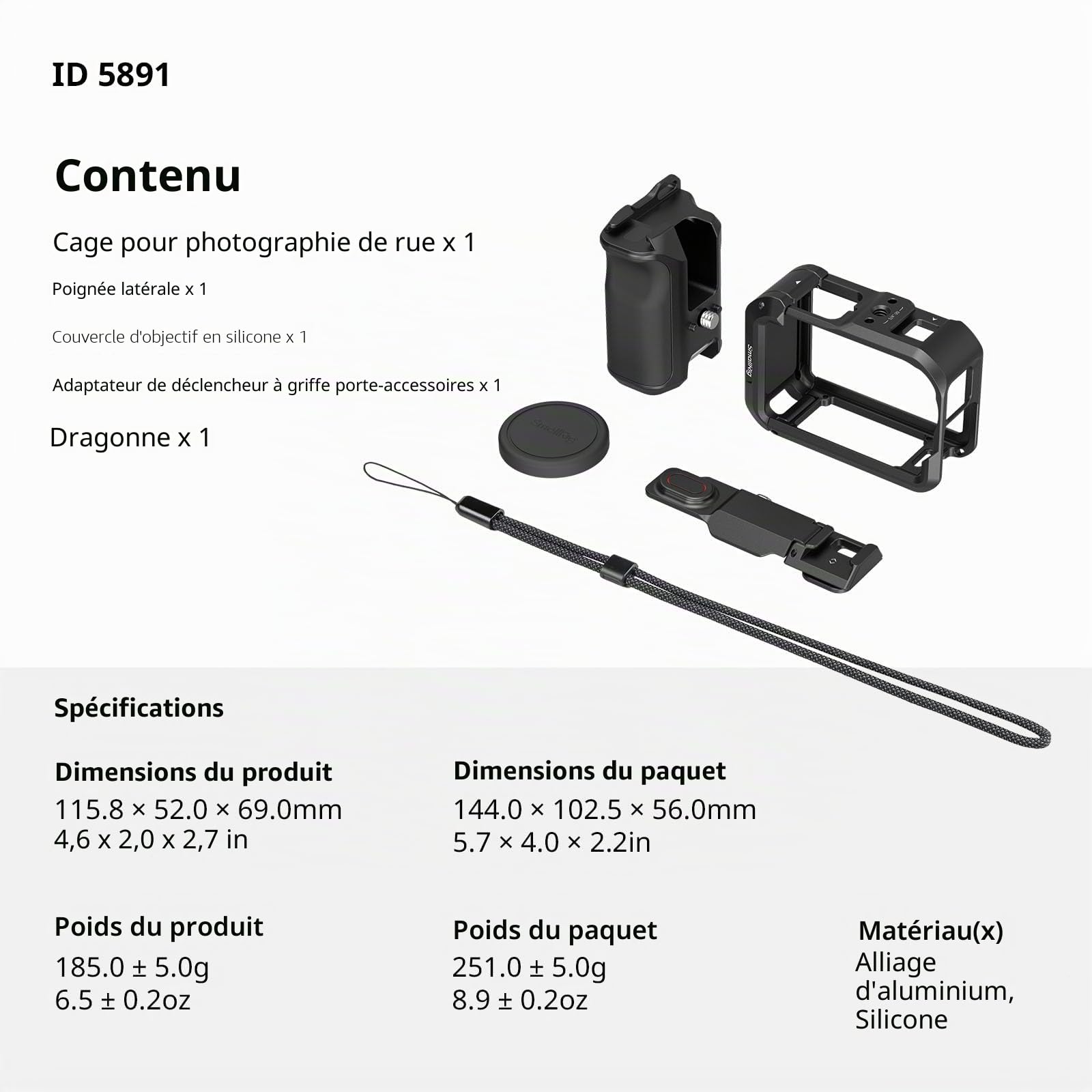 SMALLRIG Kit de poignée pour DJI Osmo Action 6 avec Cage en métal, poignée pour Photographie de Rue pour DJI, Action 6 avec Bouton d'obturation, Patte de Fixation, Sangle de Poignet, Protection - 6037