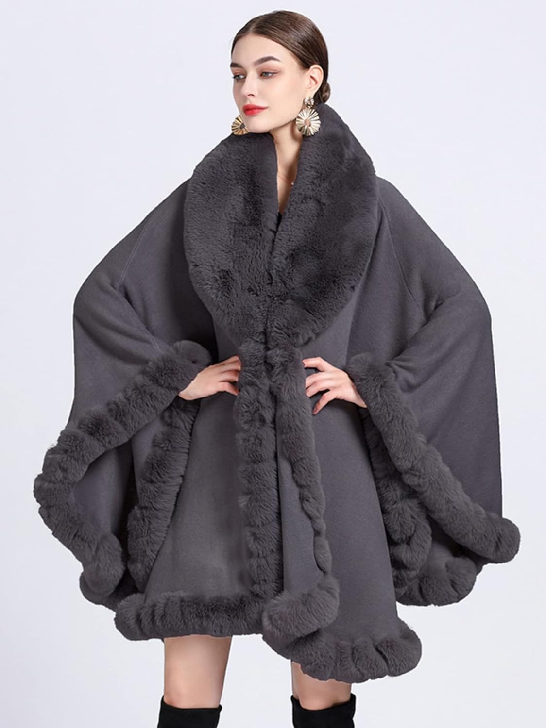 Obosoyo Ponchos for Women Shawls and Wraps Evening Dresses Faux Fur Collar Cloak Cape Pashmina - Image 2