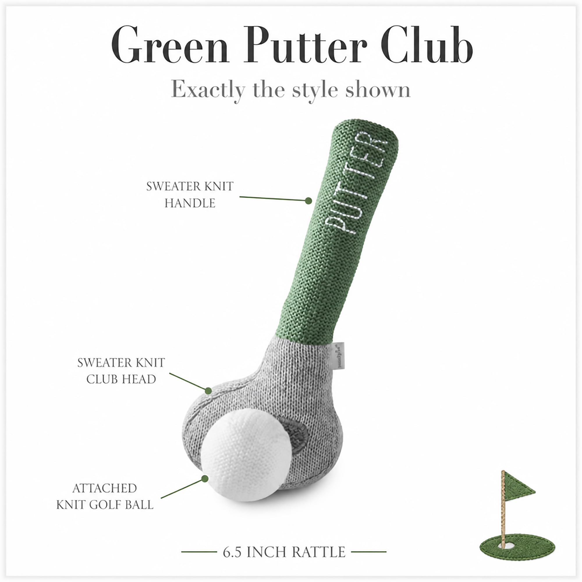 Mud Pie Children's Goft Knit Rattle, Green Putter Club