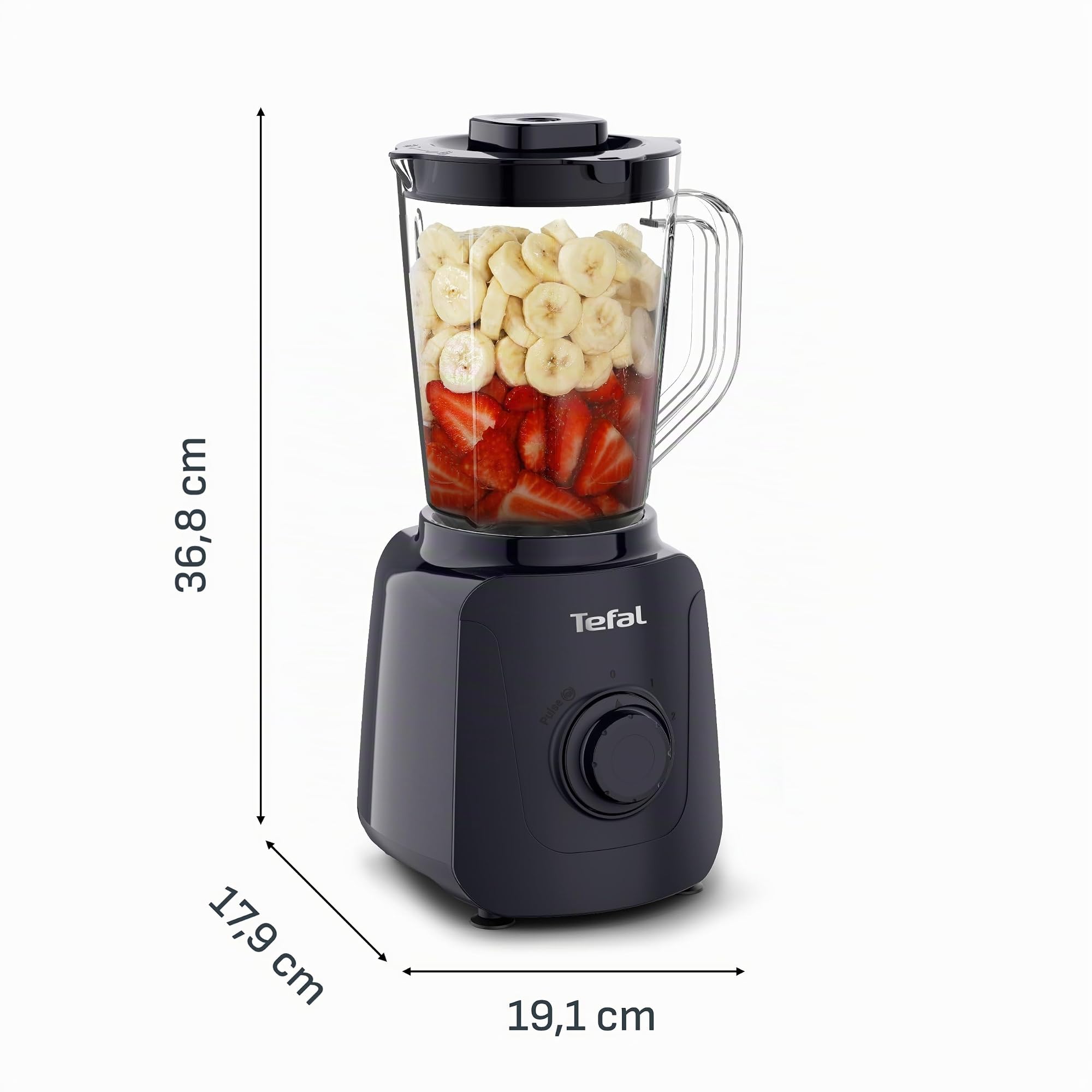 Tefal Blendforce Essential Standmixer, 450 Watt, 2 Geschwindigkeitseinstellungen + Pulsmodus, Ice-Crush Funktion, 1,85 Liter Kapazität, Luftkühlsystem, inkl. Zerkleinerer, Schwarz, BL4118F0