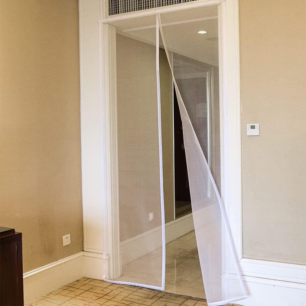 TQFlow Durable Magnetic Screen Door, Bottom Weighted Door Mesh Screen with Magnet Fit Door Size 33 x 78 Inch, Strong Magnetic Screen Door for Single Door, Actual Screen Size 35x79 Inch(White)