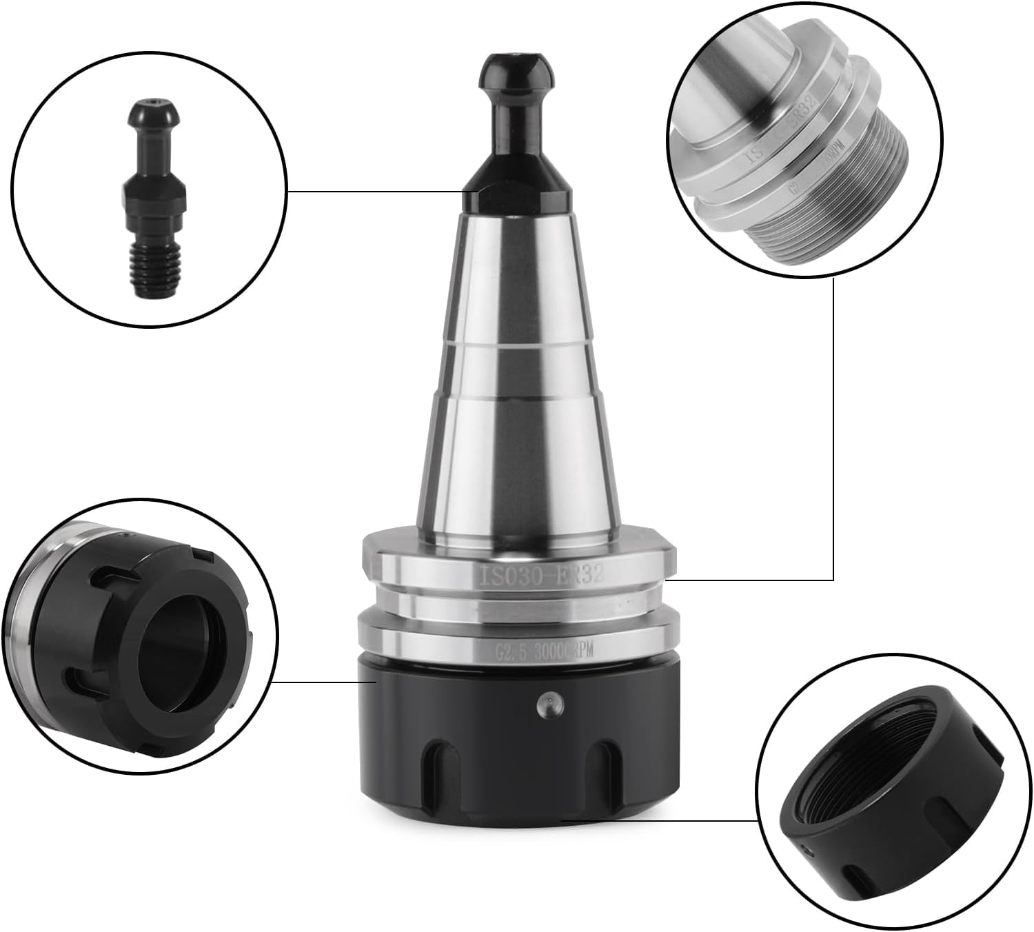 ISO30 ER32 Mandrin de serrage d'équilibrage, Mandrin à pince équilibré en acier inoxydable G2.5 30000 tr/min Porte-outil pour tour à fraisage CNC