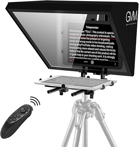 GVM Teleprompters para iPad Tablet DSLR Cámara portátil de 18 pulgadas con control remoto y aplicación, construcciones de aluminio sólido,