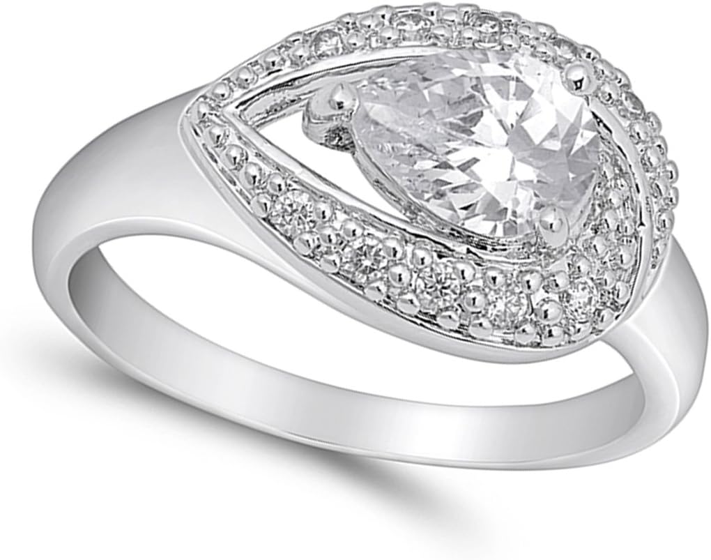 CHOOSE YOUR COLOR Sterling Silver Teardrop Wedding Ring