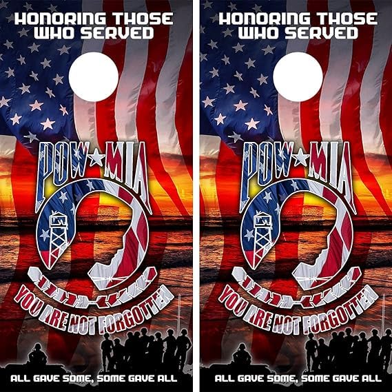 KT Cornhole Wraps POW MIA Sunset Cornhole Game Boards Decals Wraps Cornhole Board Wraps and Decals Cornhole Skins Stickers Laminated Cornhole Wraps,24x48inch