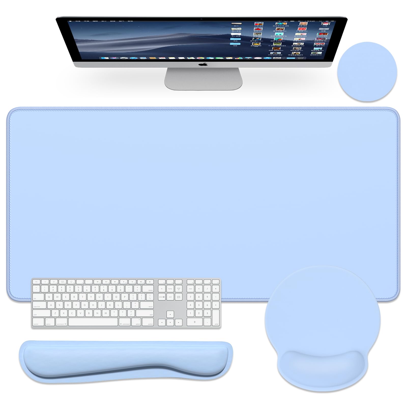 Dapesuom Alfombrilla de mouse grande para juegos, alfombrilla de mouse con reposamuñecas, alfombrilla de escritorio grande XXL 4 en 1 + alfombrilla ergonómica para mouse + alfombrilla de teclado de