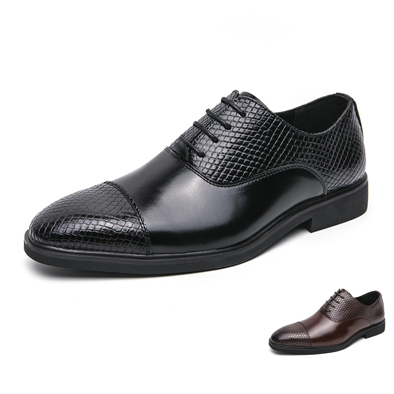 Men's Leather Printing Oxfords Dress Shoes Fashion Classic Round-Toe Lace up Low Top Derby Shoes Luxury Business Wedding Formal Shoes