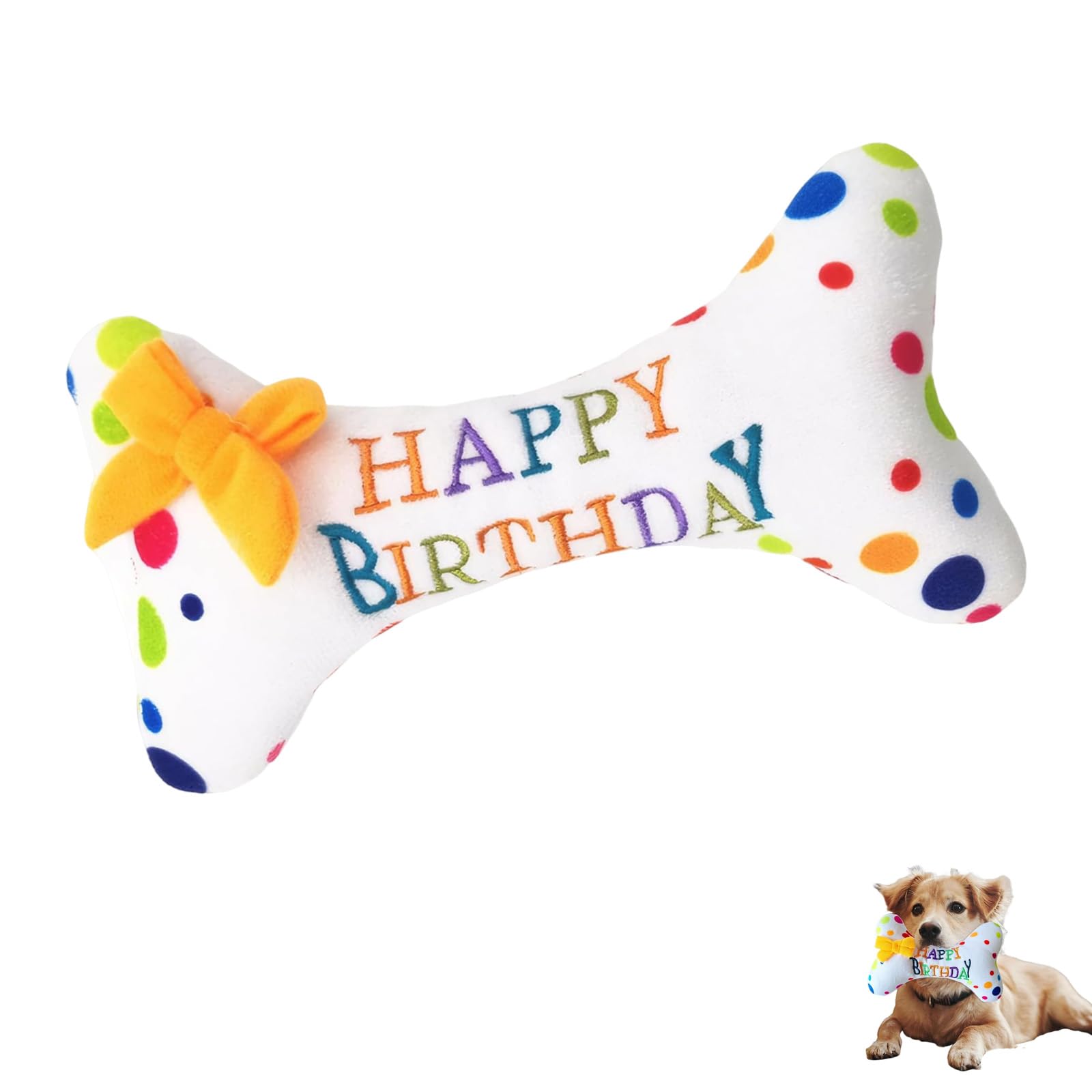 XINTANGXIA Dog Birthday Bone Toy Fun Interactive Bone Squeaky Soft Plush Toy Squeaky Toys for Birthdays and Special Occasions (Sound)