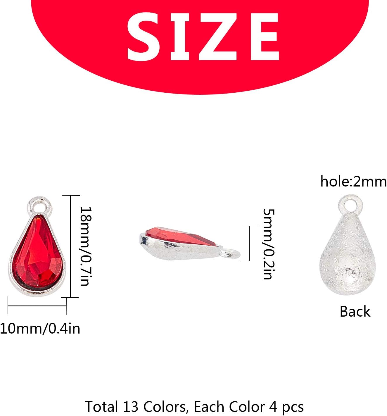 SUNNYCLUE 1 Box 13 Colors Teardrop Crystal Charms Water Drop Shape Pendants Charms Rhinestones Waterdrop Jewellery Beads for Women DIY Necklace Bracelet Earring Hair Ornaments Jewelry Making - Image 3