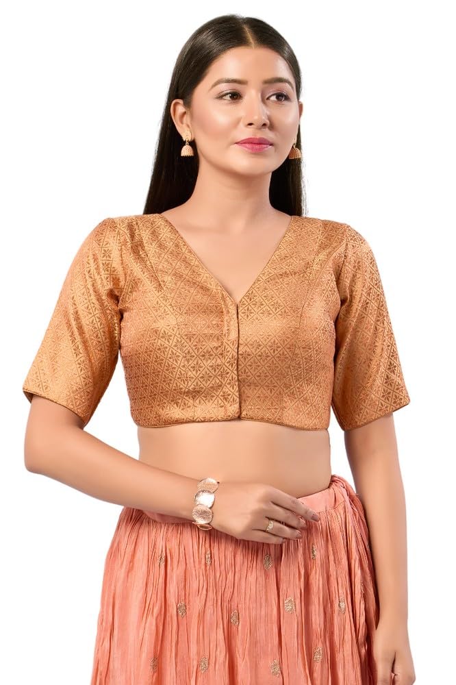 vamas Women's Georgette Padded Self Design Half Sleeve Readymade Saree Blouse (HN-38.ELB)-picture-11