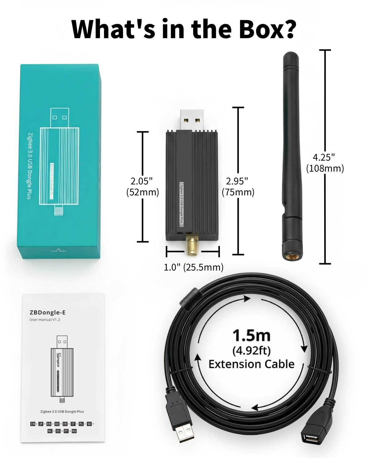 Zigbee 3.0 Dongle Plus-E (ZBDongle-E) Kit con cavo di prolunga schermato da 1,5 m, risolve le interferenze USB 3.0, coordinatore EFR32MG21 + 20dBm per Home Assistant (ZHA), Zigbee2MQTT e hub locale