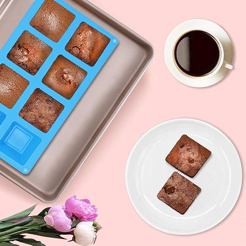 Miniatura 9 de SourceTon - 3 paquetes de moldes cuadrados de silicona para tartas de 8 cavidades, moldes para magdalenas, moldes para magdalenas, pasteles de café,