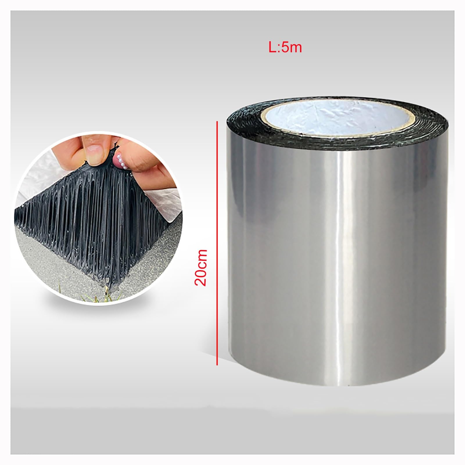Generico Nastro sigillante Autoadesivo in Asfalto per Riparazione tetti, Nastro in Gomma Impermeabile, termoisolante e Riflettente Anti-UV per Navi, Pavimenti e soffitte (20 cm x 5 m)