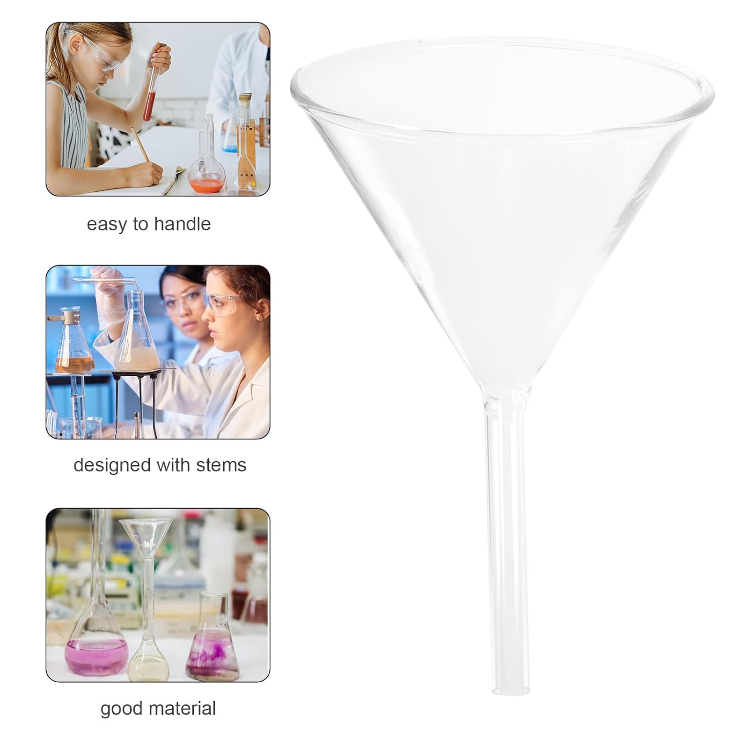 Healifty 4pcs Lab Glass Funnel Clear Borosilicate Filling Funnel for Chemistry Biology Experiments