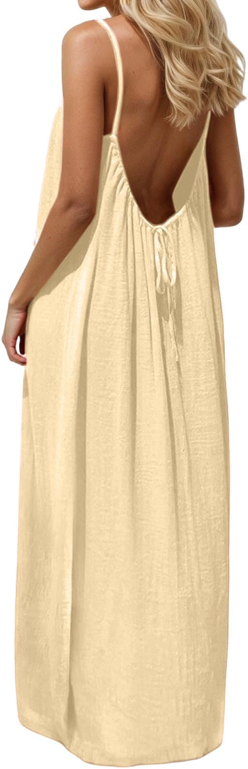 Women's Solid Color Backless Cami Dresses for Women Open Back House-Dress Sleeveless Beach Vacation Clothes