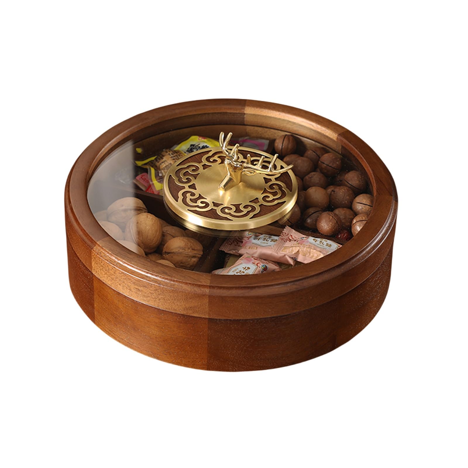 ROHCGHC snack tray， Divided Serving Dish with Lid, Portable Round Tray with 4 Compartment, Snacks Bowls for Chips, Dried Fruits, Candy and Nut(A)