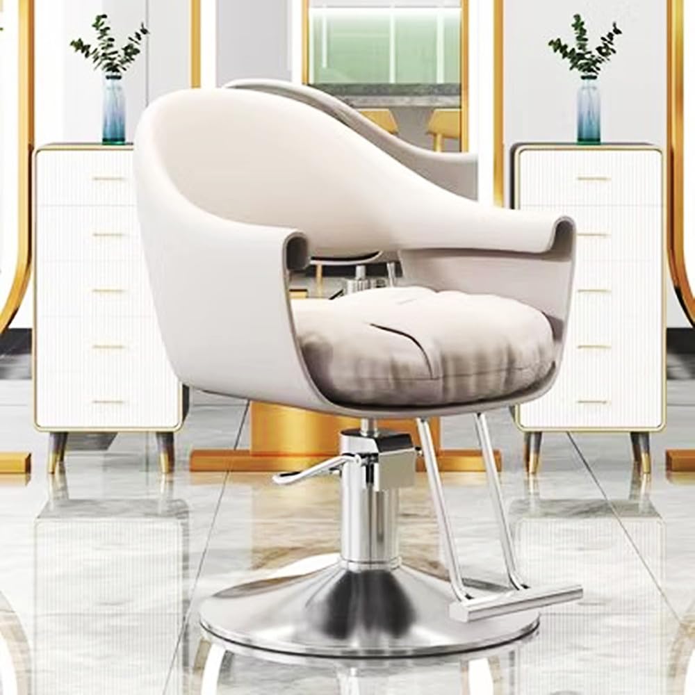 Generisch Beiger hydraulischer Friseurstuhl – höhenverstellbarer 360°-Dreh-Salonstuhl mit Fußstütze für Friseure und Spa-Schönheitsgeräte – bequemer Friseurstuhl