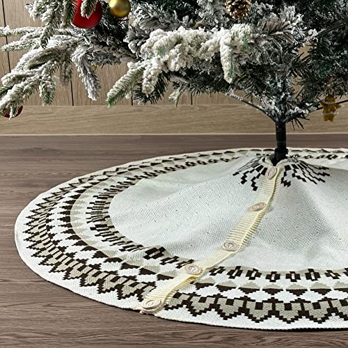 48" Beige Boho Knit Christmas Tree Skirt Thick Washable Xmas Tree Collar #TOP3