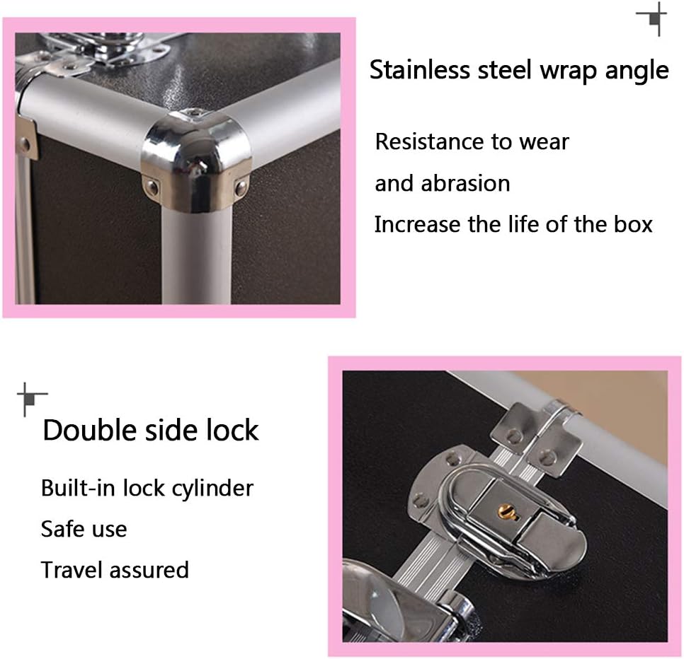 Professional Cosmetic Case Trolley Aluminum Alloy Large-Capacity Multi-Layer Vanity Case Nail Box Beauty Salon Storage Box (Pink)