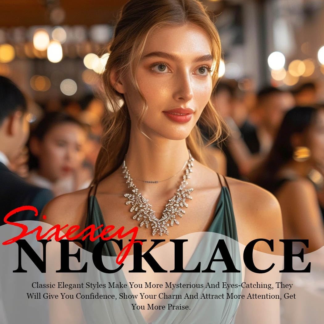 Sixexey Layered Rhinestone Necklaces Silver Crystal Necklace Chains Sparkly Party Necklace Jewelry for Women - Image 7