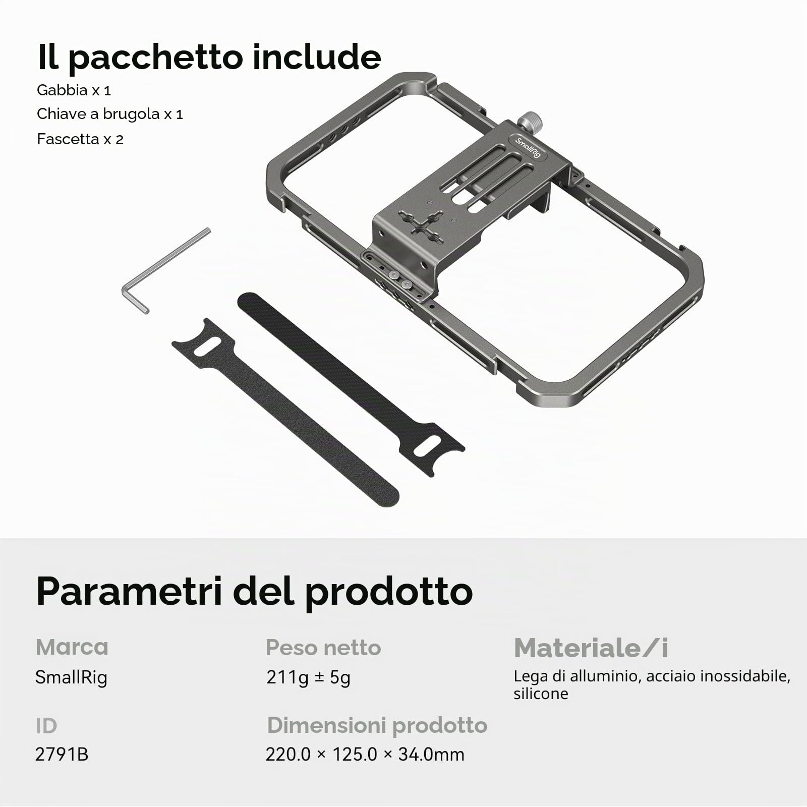 SMALLRIG Universal Phone Cage Gabbia per Cellulare Compatibile con Telefoni con Una Gamma di Larghezza da 62 mm a 86 mm, Gabbia Universale in Alluminio - 2791B