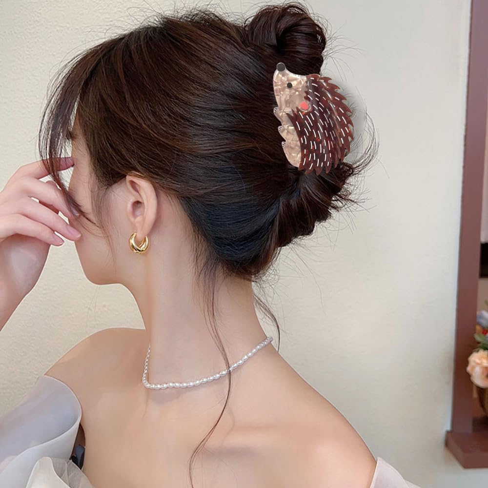 1PCS Hedgehog Hair Claw Clips Animal Hair Clips Acrylic Big Hair Jaw Clips Cute Brown Hedgehog Hair Clamp Fall Hedgehog Hair Accessories Strong Hold Hair Barrettes Party Holiday Hairstyle Decoration image 2