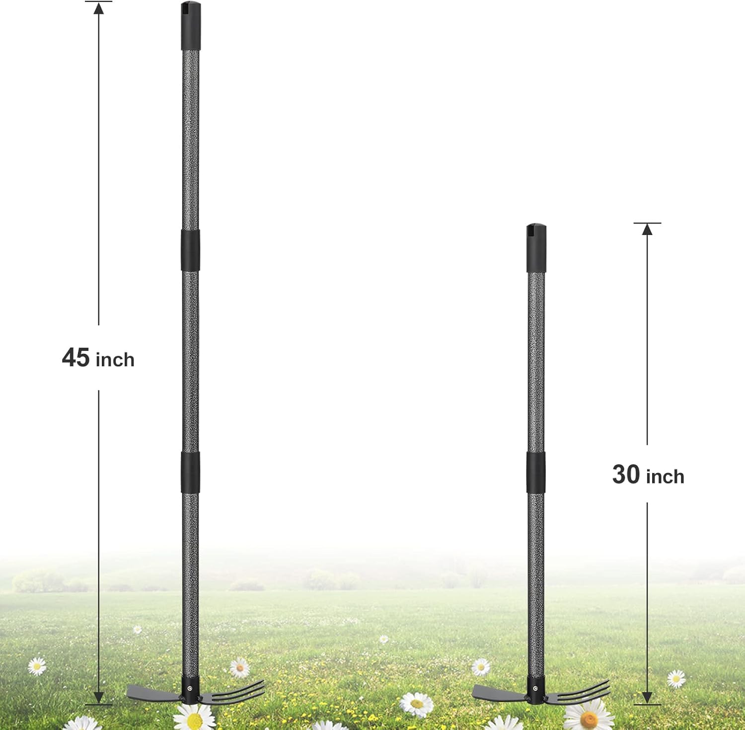 Zappa da giardino 76 cm 2 in 1 Binette Trident Strumento da giardino con manico lungo regolabile, multifunzionale zappa per giardinaggio, piantagione di erbacce allentamento del suolo