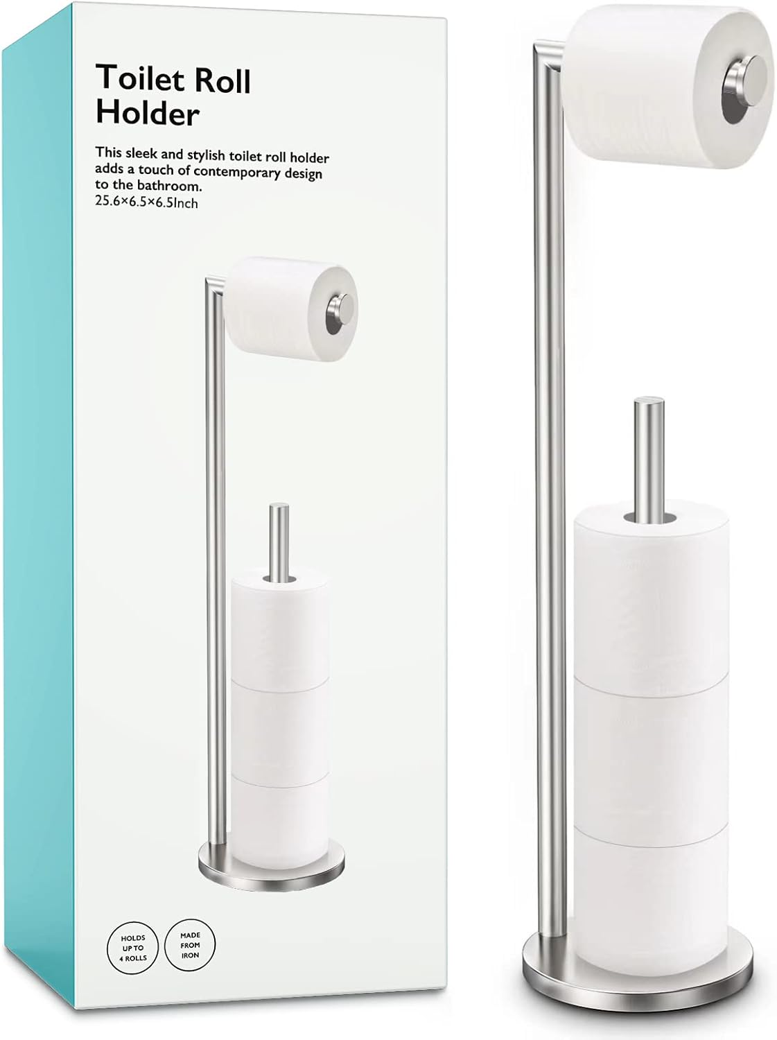 Brushed Nickel Toilet Paper Holder Stand, Bathroom Toilet Paper Roll Holder Stand with Reserve, Free Standing Toilet Paper Holder with Storage