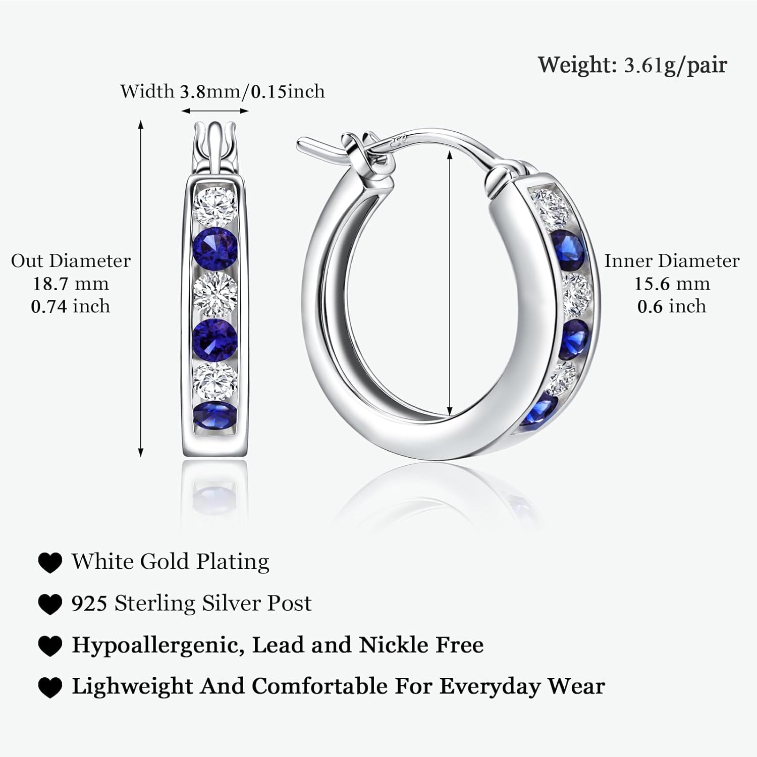 Small Hoop Earrings for Women Sterling Silver/14K Gold Plated 18mm Thick Huggie Hoop Earring Annivesary Wedding Jewelry Channel Set Birthstone Earrings - Image 6