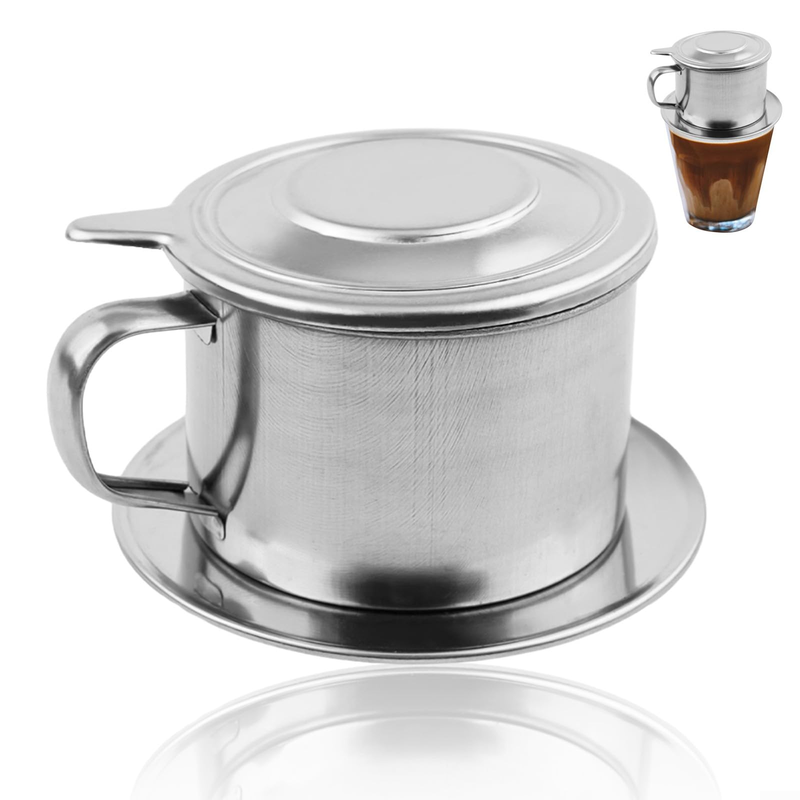 Drhomeam Vietnamese Coffee Drip Filter Pot Stainless Steel Coffee Filter Single Serving Cup Manual Dripper Coffee Maker for Office Home(100mL(Max.))
