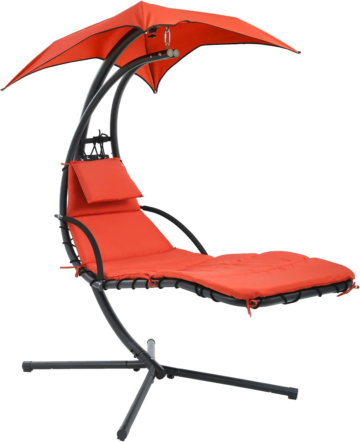 Patio Chair Hammock Stand Outdoor Chair Swings for Adults Hanging Chaise Lounger Chair Floating Chaise Canopy Swing Arc Stand Air Porch Lounge Chair for Patio Indoor (Orange)
