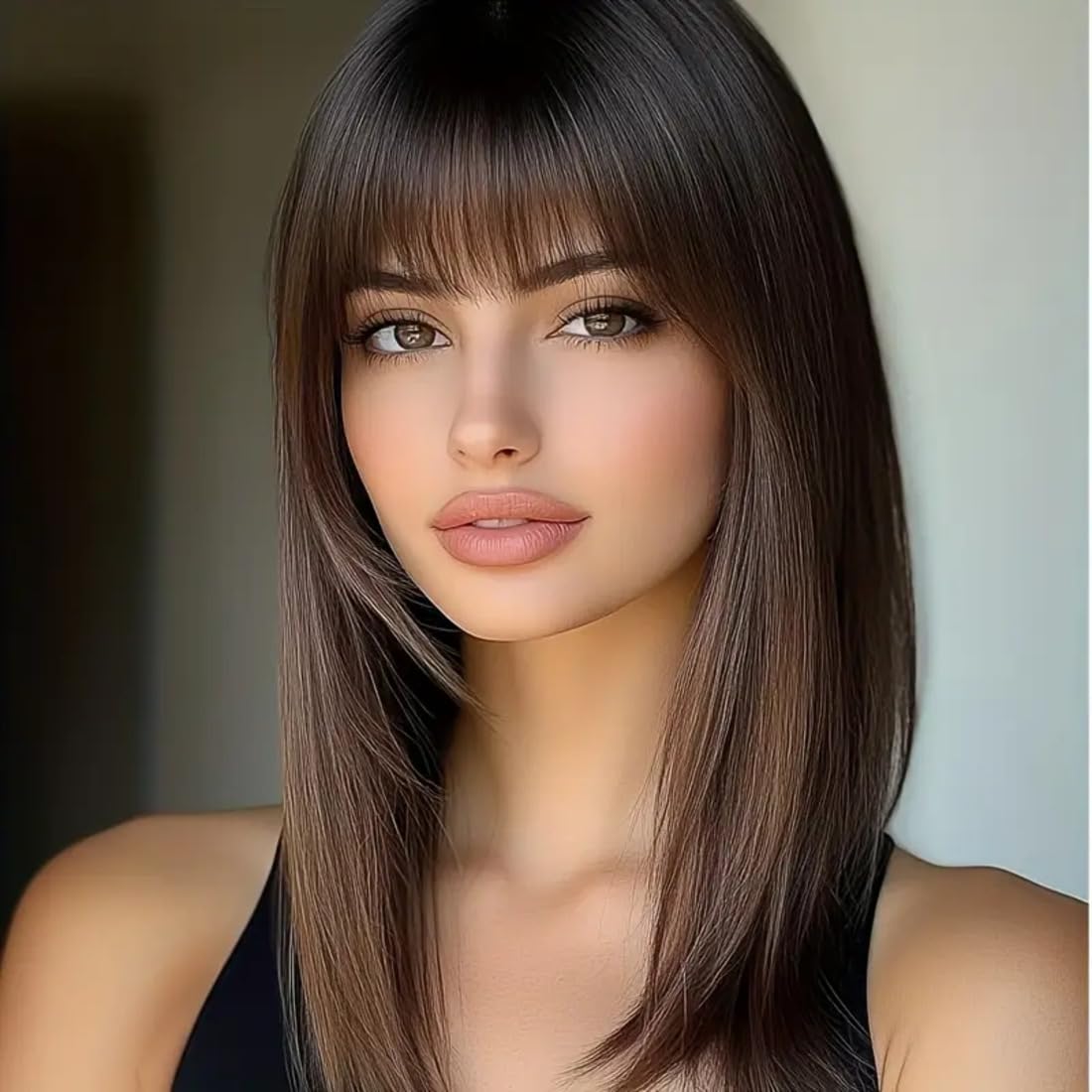 ASSU Brown Straight Synthetic Wig with Bangs for Women | Breathable Rose Net Cap, 150% Density | Perfect for Music Festivals & Spring Summer Events| Wig Accessories | Includes WigCap-image-8