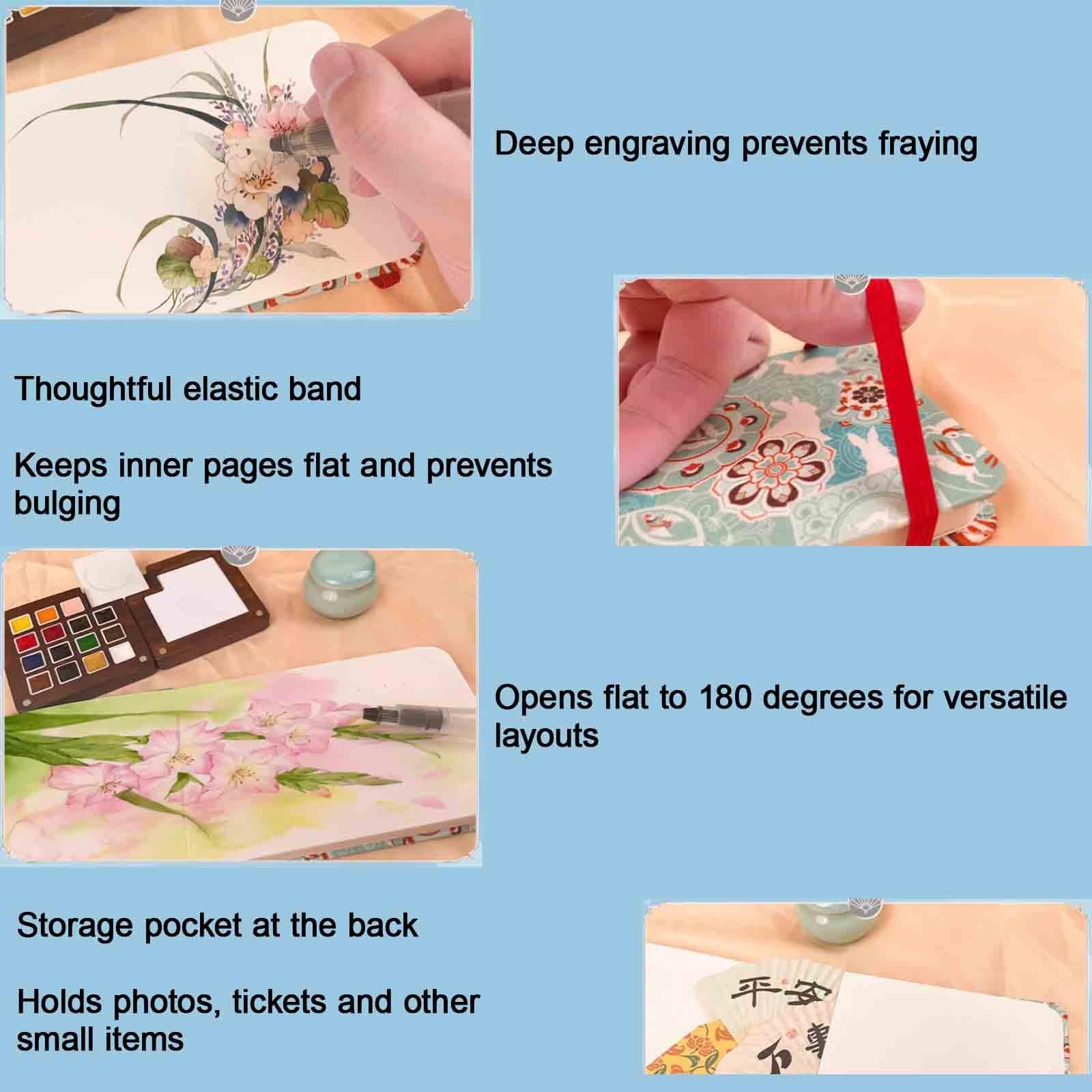 Mini Aquarell Set Mit Skizzenbuch Holzkiste Aquarell Set Unterwegs Tragbar Chinesisch Aquarellfarben Für Cafés Straßenkunst(5 pcs - 15 colours B)