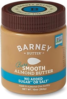 Barney Butter Bare Smooth Almond Butter, 10oz Jar - No Sugar/Salt, Skin-Free, No Stir, Non-GMO, Gluten-Free, Keto Paleo Vegan