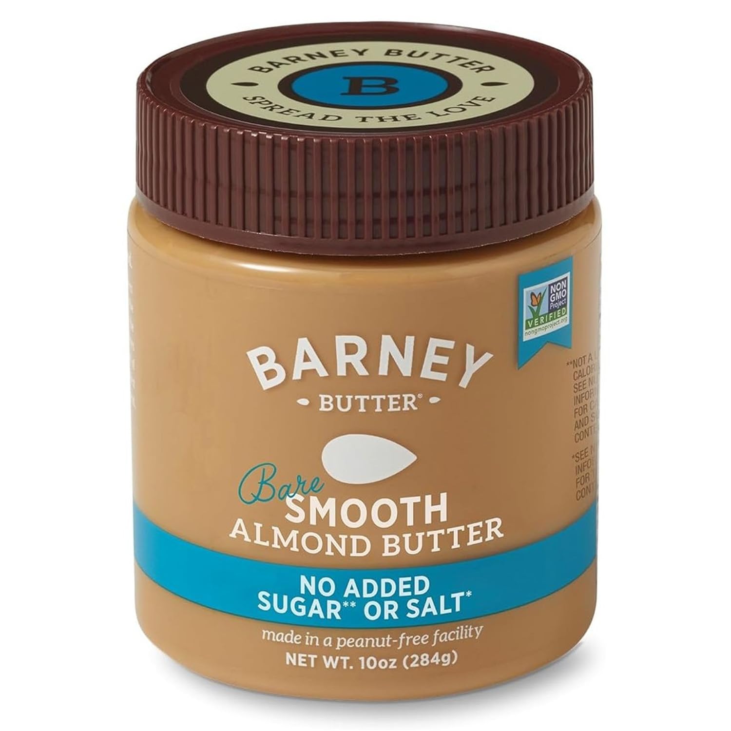 Barney Butter Bare Smooth Almond Butter 10oz Jar - No Sugar/Salt, Skin-Free California Almonds, No Stir, Keto Paleo Vegan Gluten-Free