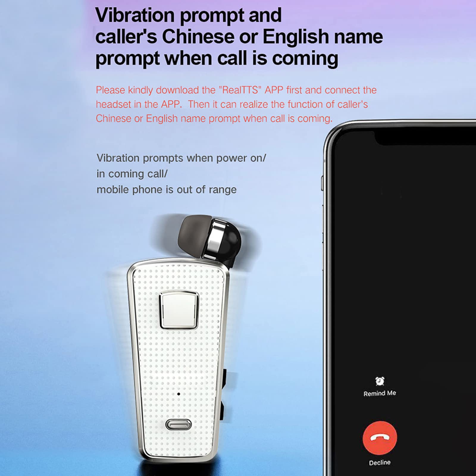 docooler Auricolare con Clip in-Ear Auricolare Bluetooth 5.0 Senza Fili Clip di Usura Vibrante Cuffia Vivavoce con Microfono per Smartphone Business Sport